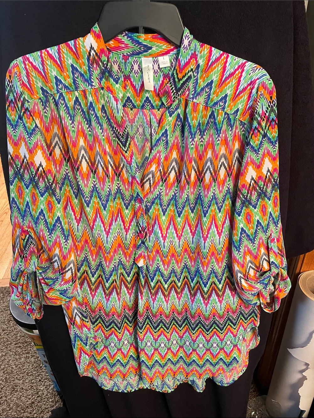 Tacera Multicolor Chevron Button-Front Blouse
